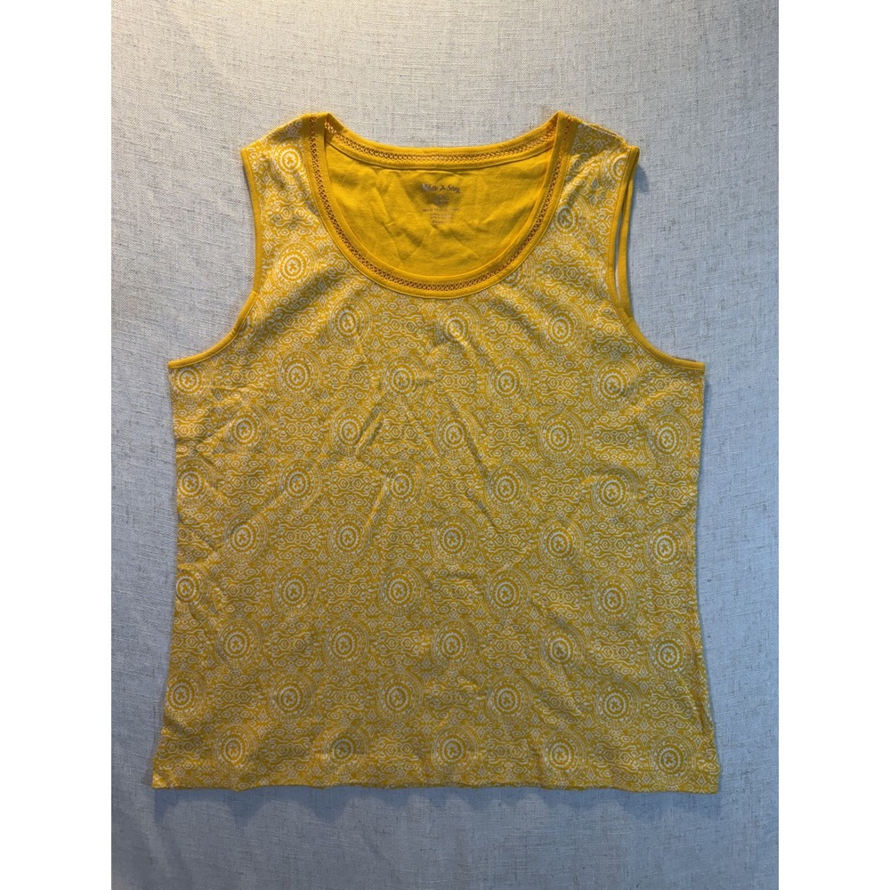 White Stag Yellow White Medallion Print Cotton Tank Top XL Scoop Neck Trim